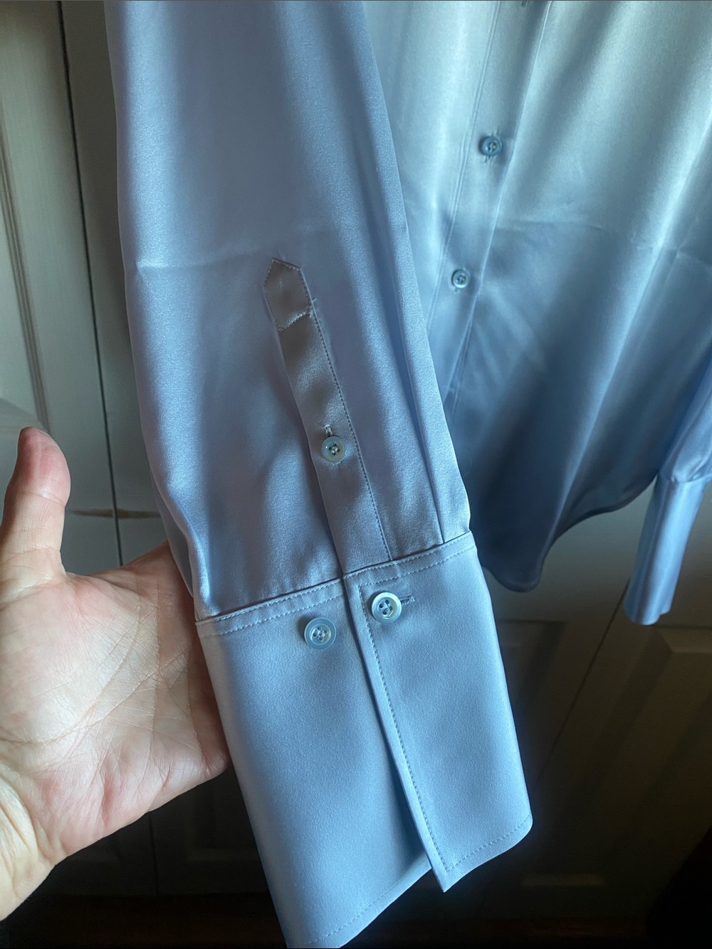 Frame The Standard Women's Stretch Silk French Cuff Button-Up Blue Blouse NWT - Picture 8 of 14